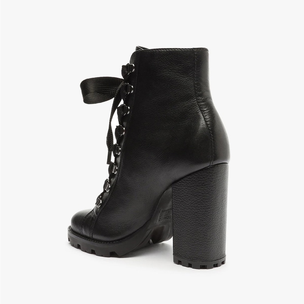 Schutz women's zhara black leather chunky combat bootie - Picture 3 of 10